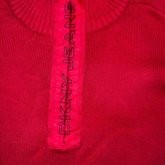 Vintage DKNY Jeans Women XL Red Black 1/4 Zip Knit Pullover Sweater Y2K‎ (P) - Picture 7 of 8